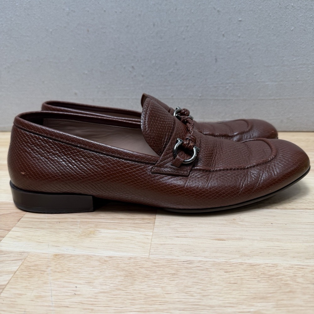 Salvatore Ferragamo Brown Leather Gancini Bit Loafers Mens 10.5 D Italy